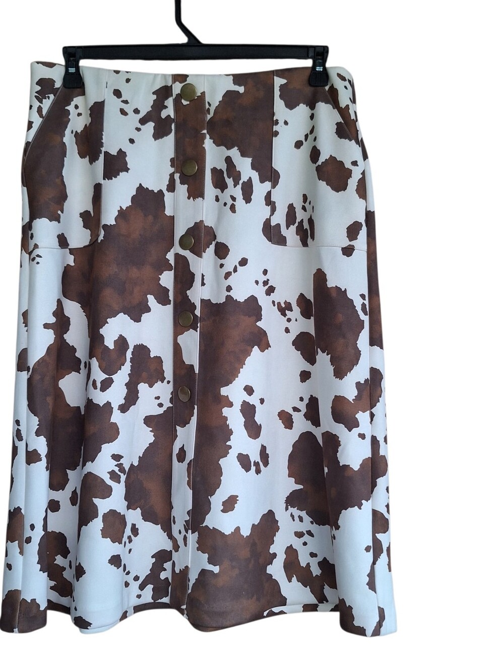 Cato Large Festival Western Cowgirl Rodeo Cow Print Midi Skirt Pull On Boho